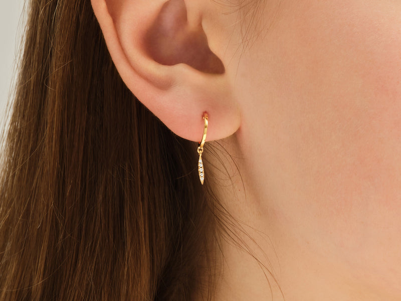 14k Gold Diamond Droplet Huggie Earrings