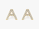 Birthstone Initial Stud Earrings in 14k Solid Gold