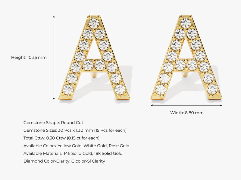 14k Gold Diamond Initial Stud Earrings