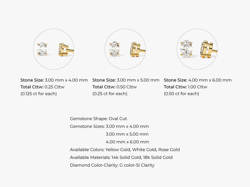 14k Gold Oval Cut Moissanite Stud Earrings (0.25 ct tw)