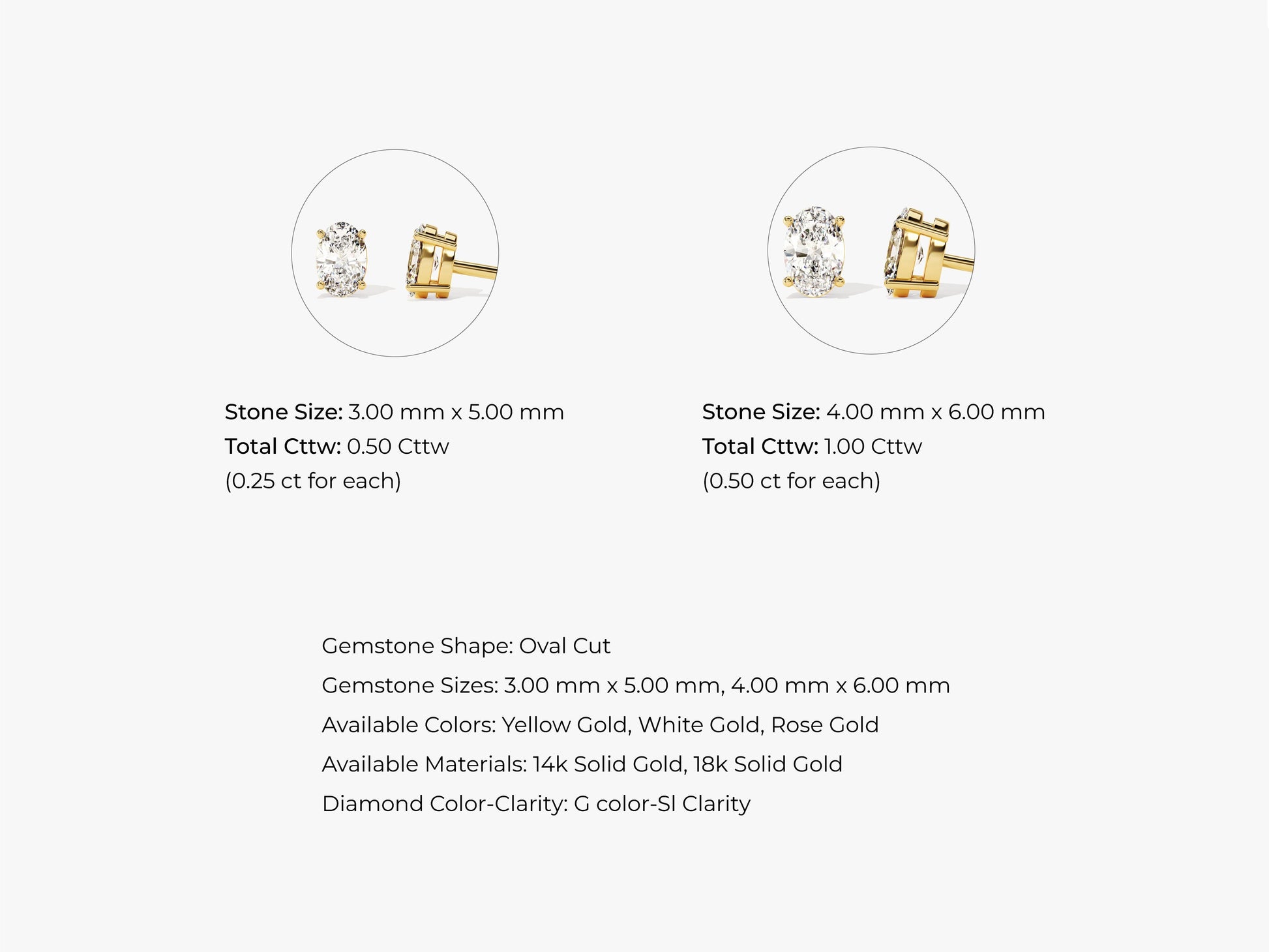 14k Gold Oval Cut Lab Grown Diamond Stud Earrings (0.50 ct tw)