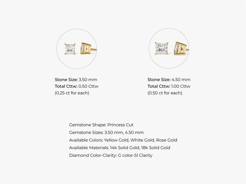 14k Gold Princess Cut Lab Grown Diamond Stud Earrings (1.00 ct tw)