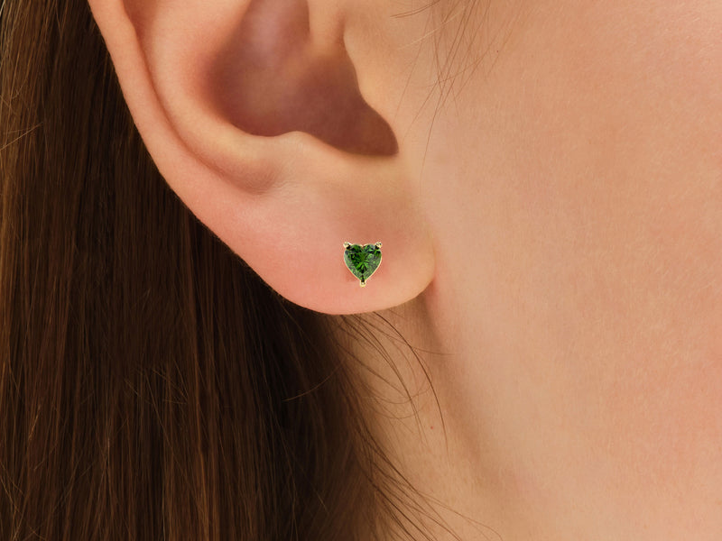 Heart Cut Birthstone Stud Earrings in 14k Solid Gold