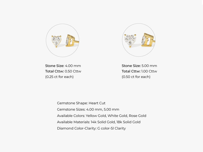 14k Gold Heart Cut Lab Grown Diamond Stud Earrings (0.50 ct tw)