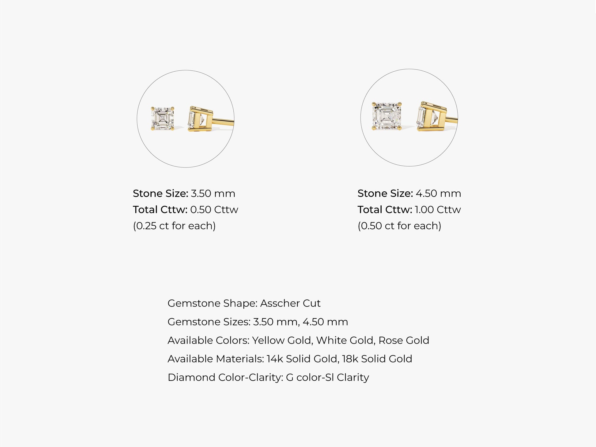 14k Gold Asscher Cut Moissanite Stud Earrings (0.50 ct tw)