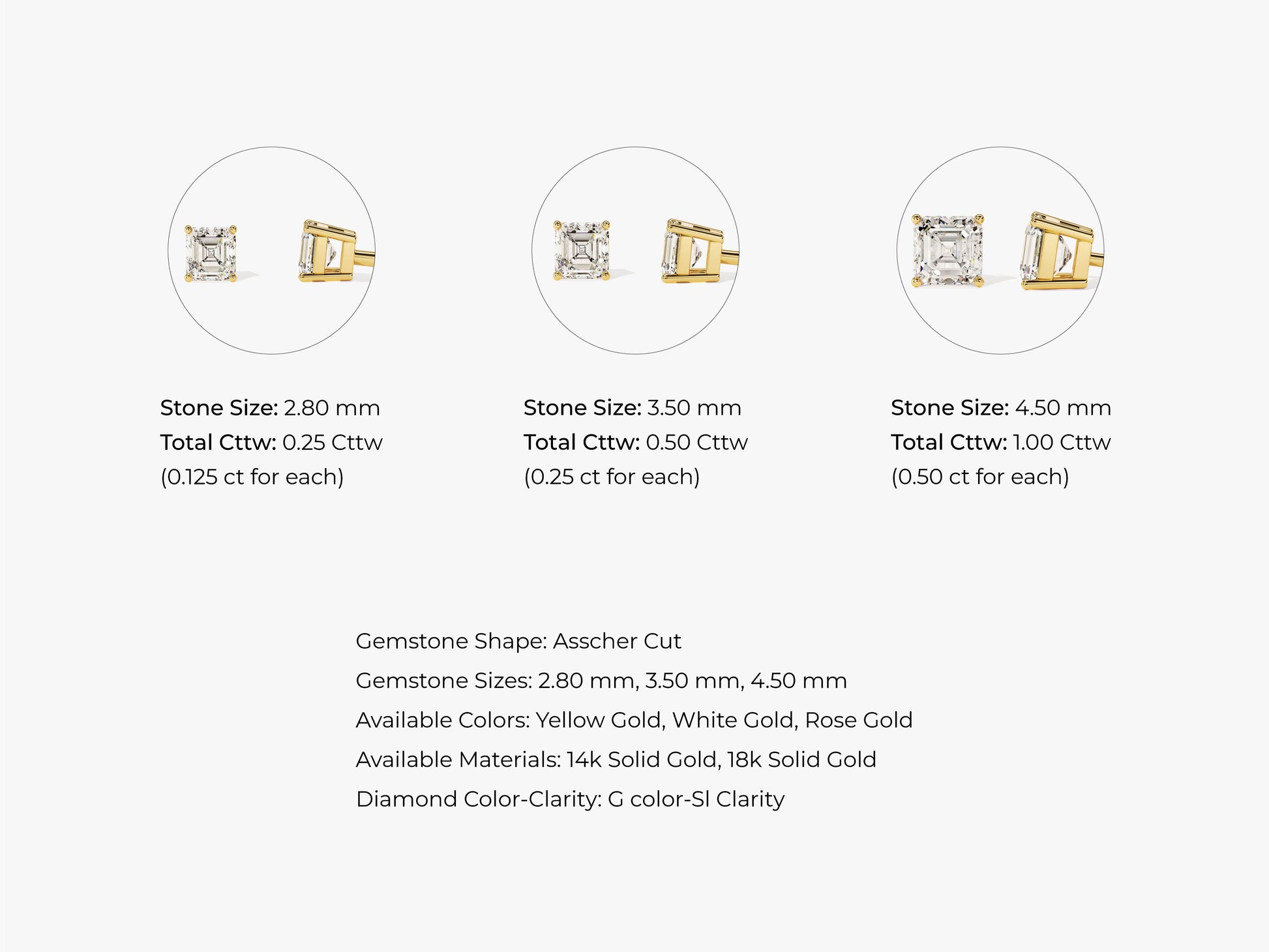 14k Gold Asscher Cut Lab Grown Diamond Stud Earrings (0.25 ct tw)