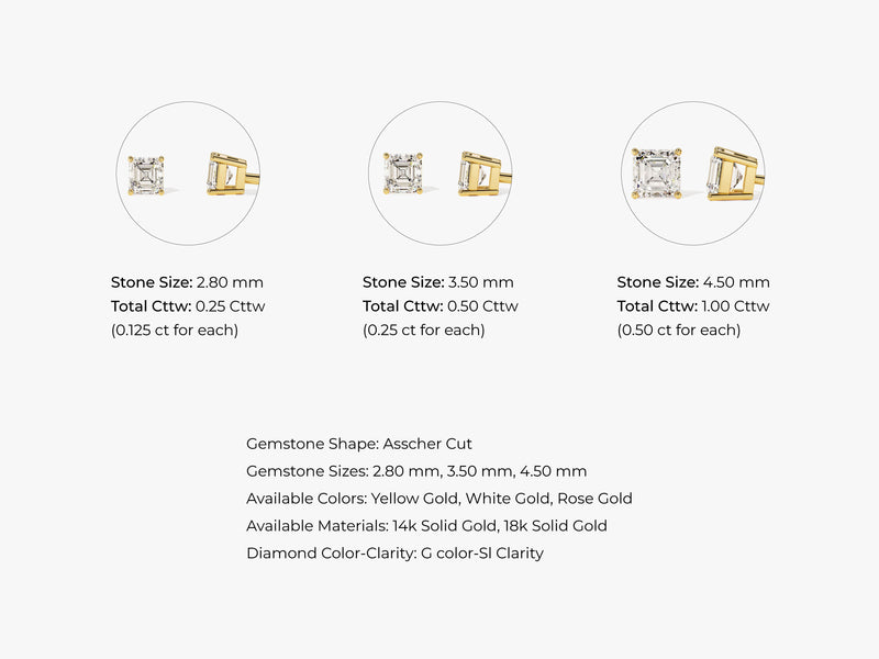 14k Gold Asscher Cut Lab Grown Diamond Stud Earrings (0.25 ct tw)