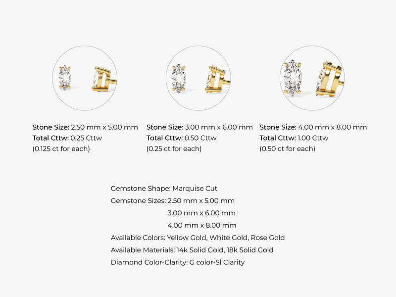 14k Gold Marquise Cut Lab Grown Diamond Stud Earrings (0.25 ct tw)