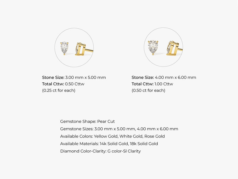 14k Gold Pear Cut Lab Grown Diamond Stud Earrings (0.50 ct tw)
