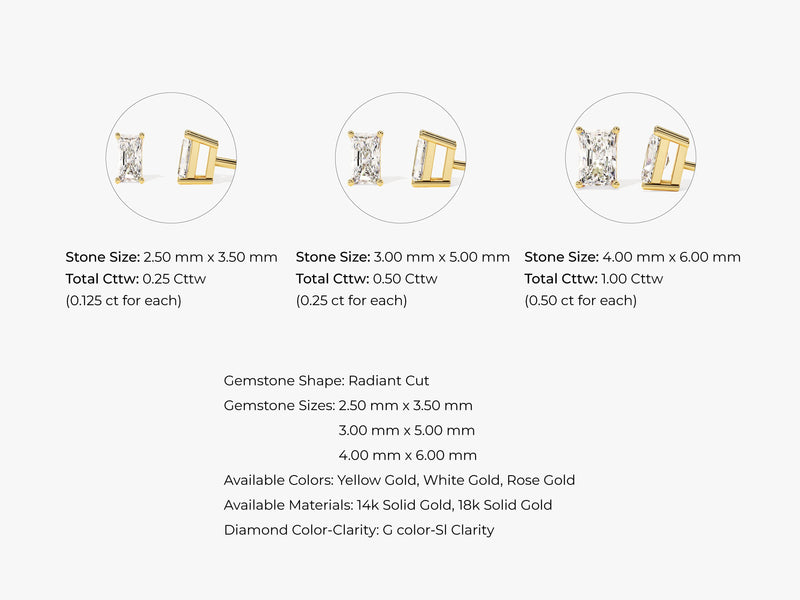 14k Gold Radiant Cut Lab Grown Diamond Stud Earrings (0.25 ct tw)