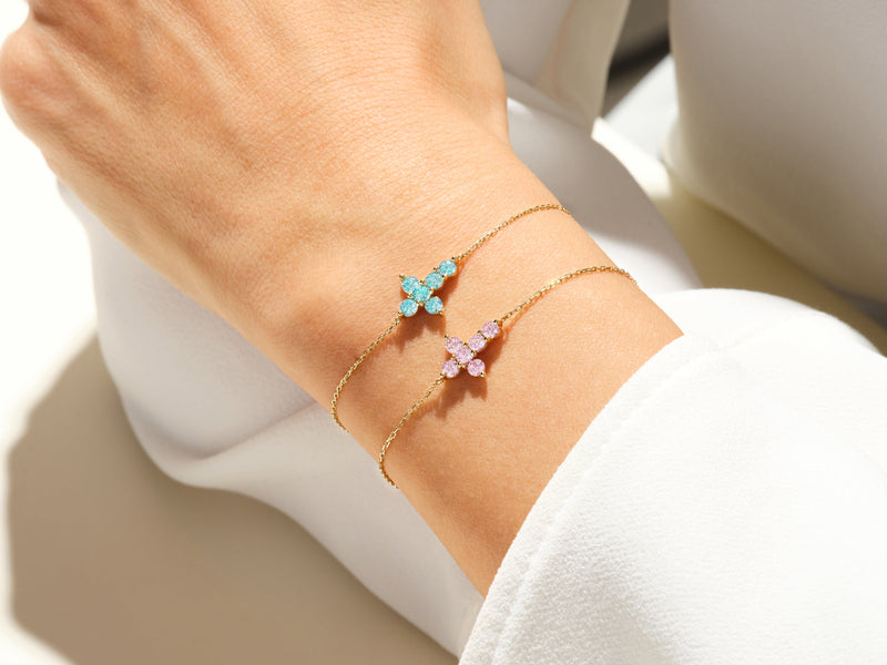 Birthstone Cross Bracelet in 14k Solid Gold