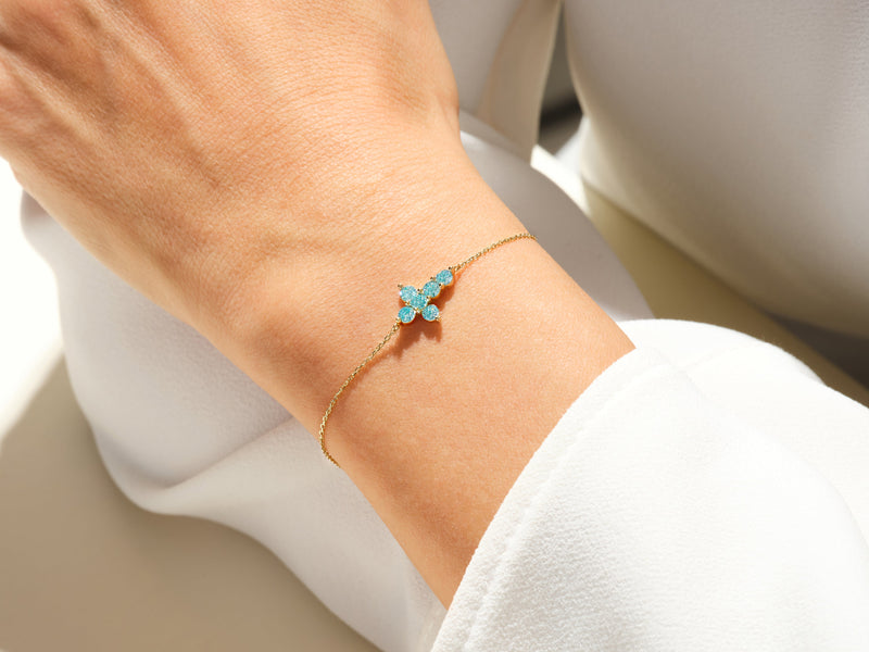 Birthstone Cross Bracelet in 14k Solid Gold