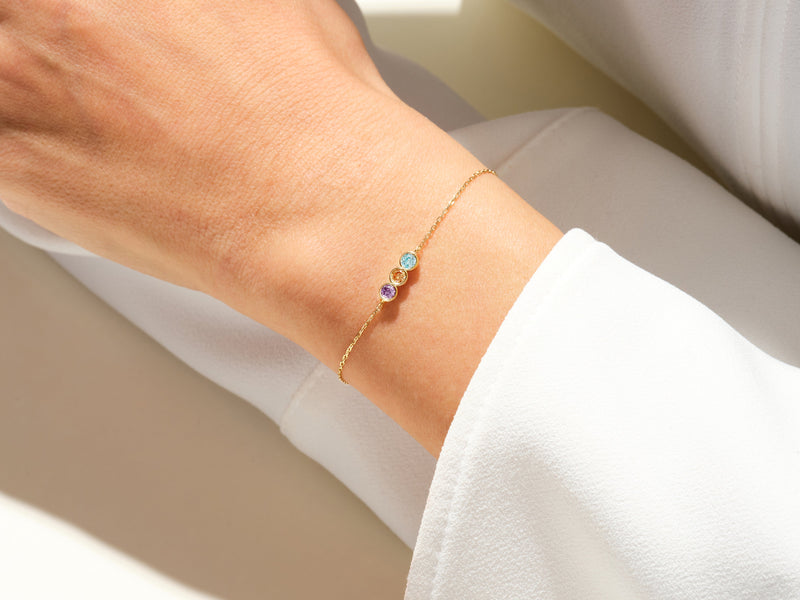 Bezel Set Round Birthstone Family Bracelet in 14k Solid Gold