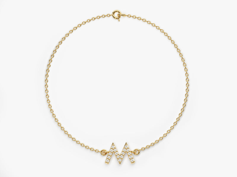 Diamond Initial Letter Bracelet in 14k Gold