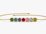 Bezel Set Round Birthstone Family Bracelet in 14k Solid Gold