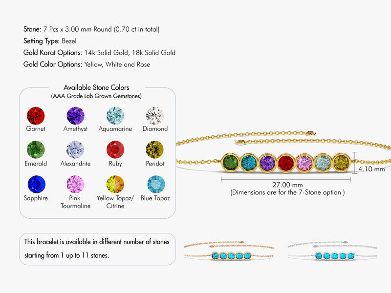 Bezel Set Round Birthstone Family Bracelet  - Gold Vermeil