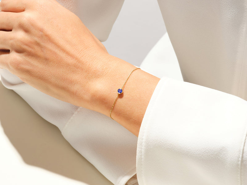 Bezel Set Birthstone Bracelet in 14k Solid Gold