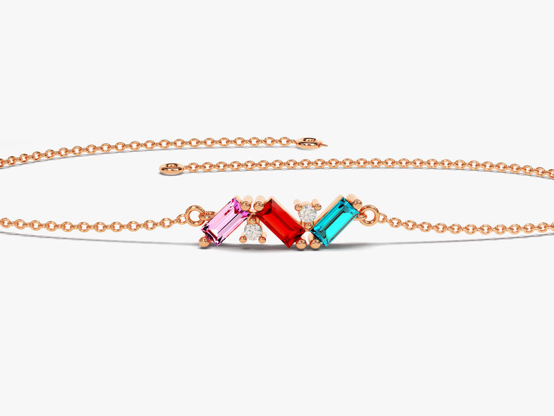 Baguette Cut Birthstone Bracelet in 14k Solid Gold