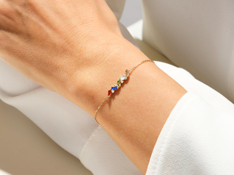 Baguette Cut Birthstone Bracelet in 14k Solid Gold