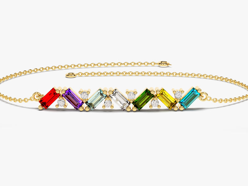 Baguette Cut Birthstone Bracelet in 14k Solid Gold