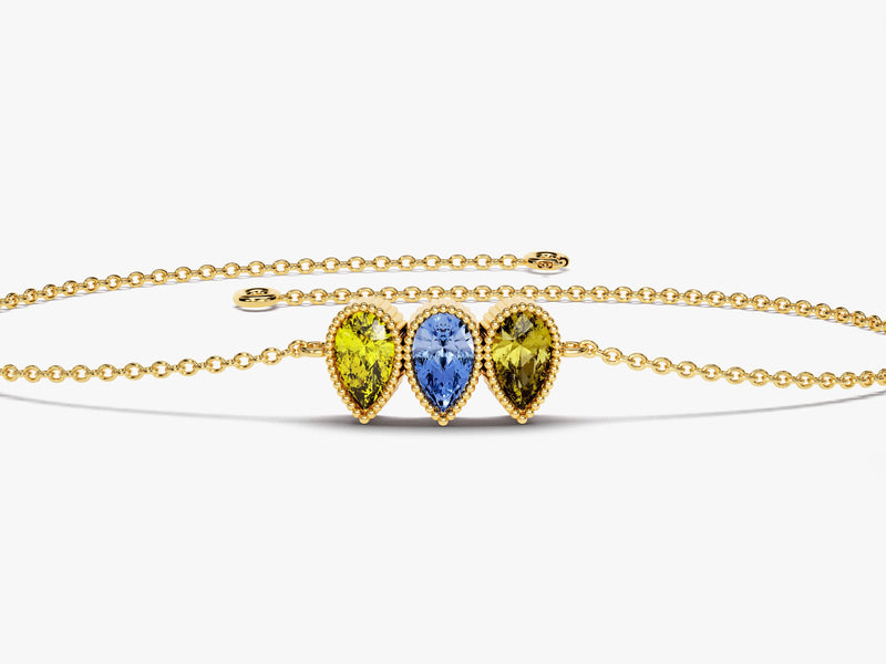 Milgrain Pear Cut Multi-Stone Birthstone Bracelet - Gold Vermeil