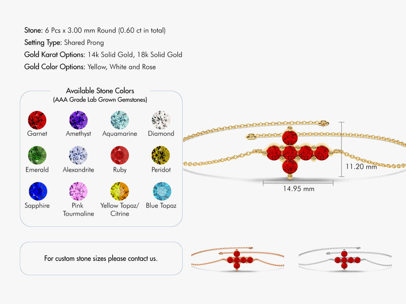 Birthstone Cross Bracelet in 14k Solid Gold