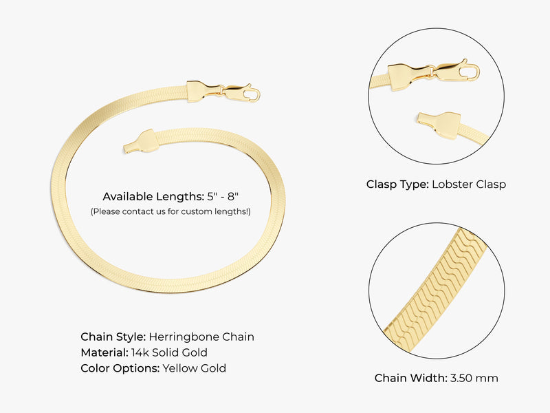 14k Yellow Gold 3.5mm Herringbone Chain Bracelet