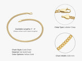 14k Yellow Gold 3.0mm Cuban Curb Chain Bracelet
