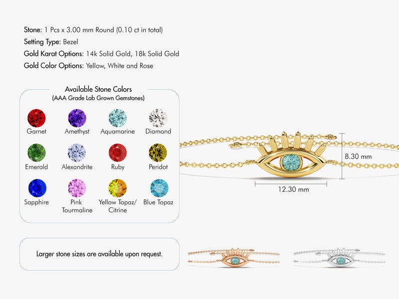 Bezel Set Evil Eye Birthstone Bracelet - Gold Vermeil