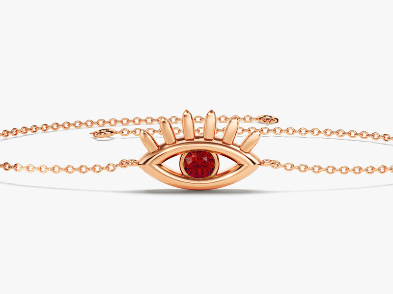 Bezel Set Evil Eye Birthstone Bracelet in 14k Solid Gold