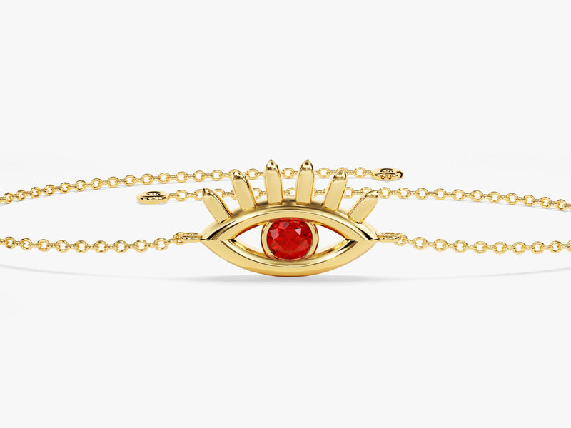 Bezel Set Evil Eye Birthstone Bracelet - Gold Vermeil