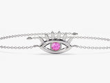 Bezel Set Evil Eye Birthstone Bracelet in 14k Solid Gold