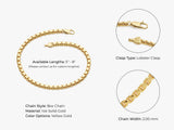 14k Yellow Gold 2.0mm Box Chain Bracelet