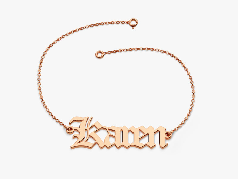 14k Solid Gold Old English Font Name Bracelet