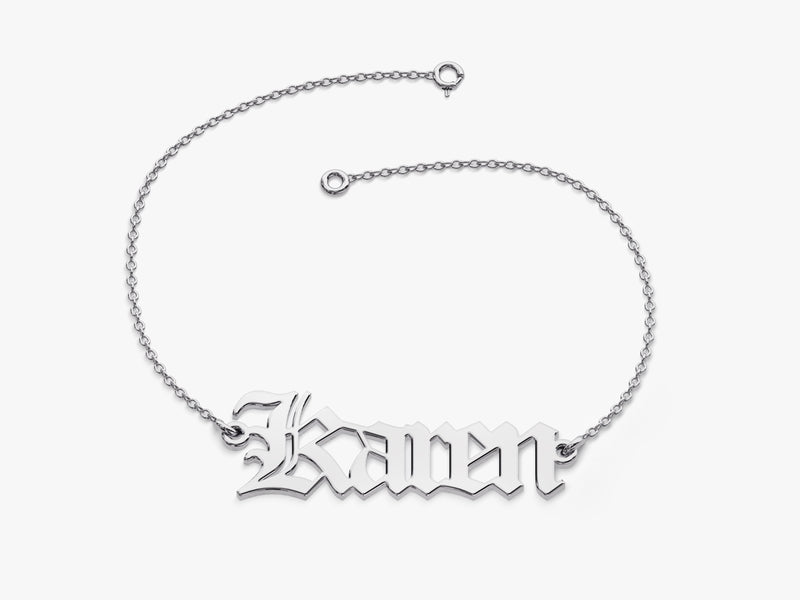 14k Solid Gold Old English Font Name Bracelet