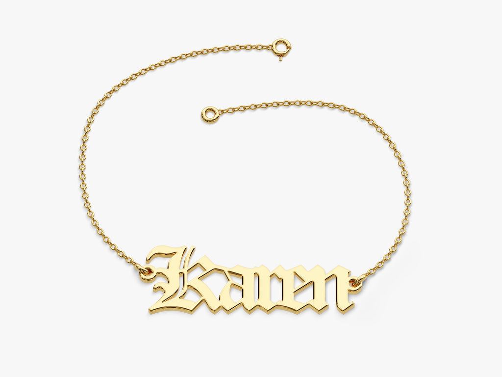 14k Solid Gold Old English Font Name Bracelet