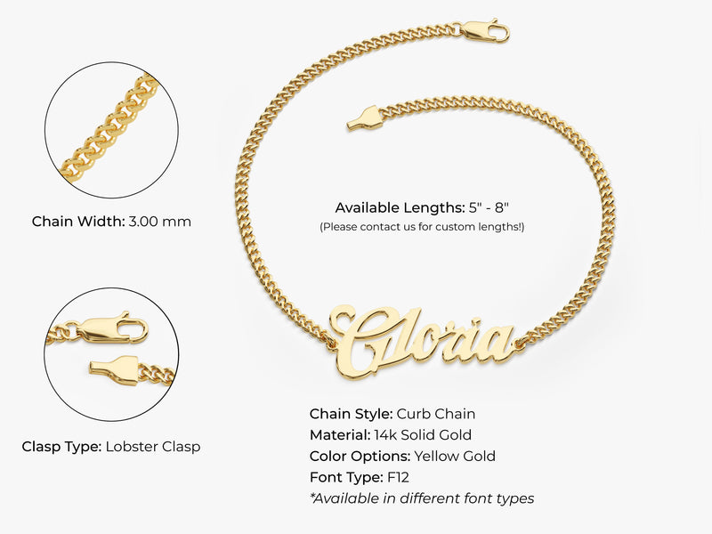 14k Solid Gold Cuban Chain Bold Name Bracelet