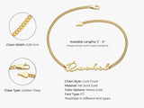 14k Solid Gold Cuban Chain Cursive Name Bracelet