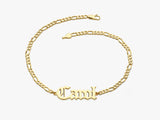 14k Solid Gold Figaro Old English Font Name Bracelet