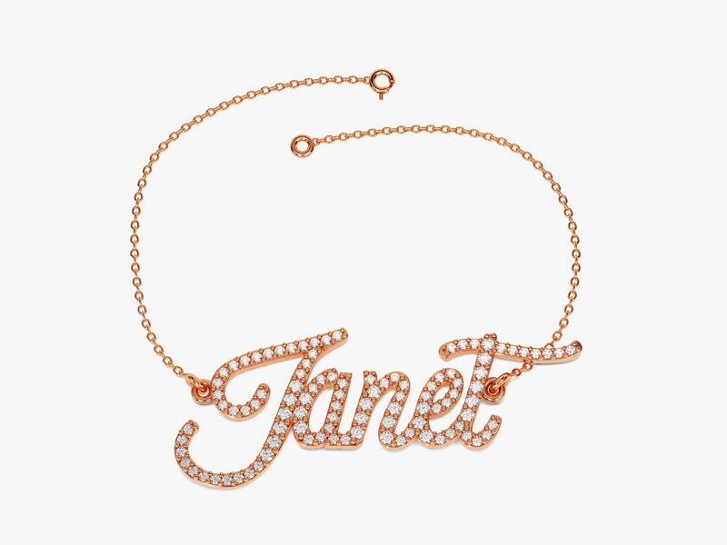 14k Solid Gold Cursive Diamond Name Bracelet