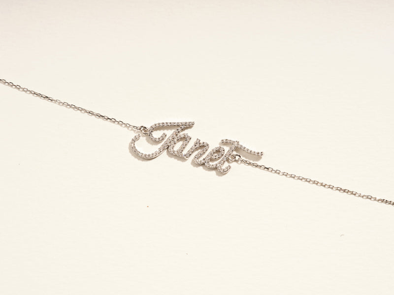 14k Solid Gold Cursive Diamond Name Bracelet