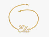 14k Solid Gold Cuban Chain Diamond Name Bracelet