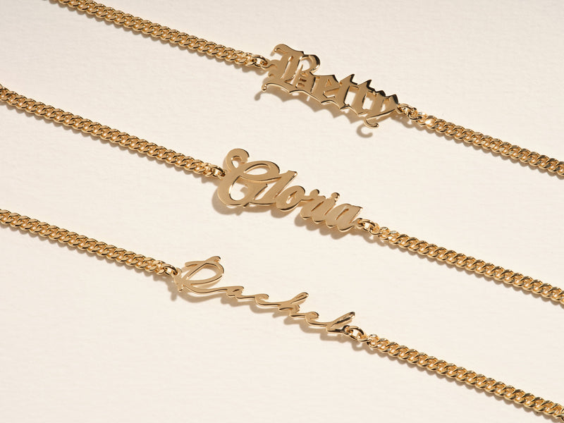 14k Solid Gold Cuban Chain Bold Name Bracelet