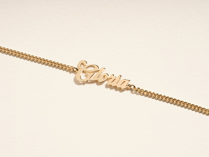 14k Solid Gold Cuban Chain Bold Name Bracelet