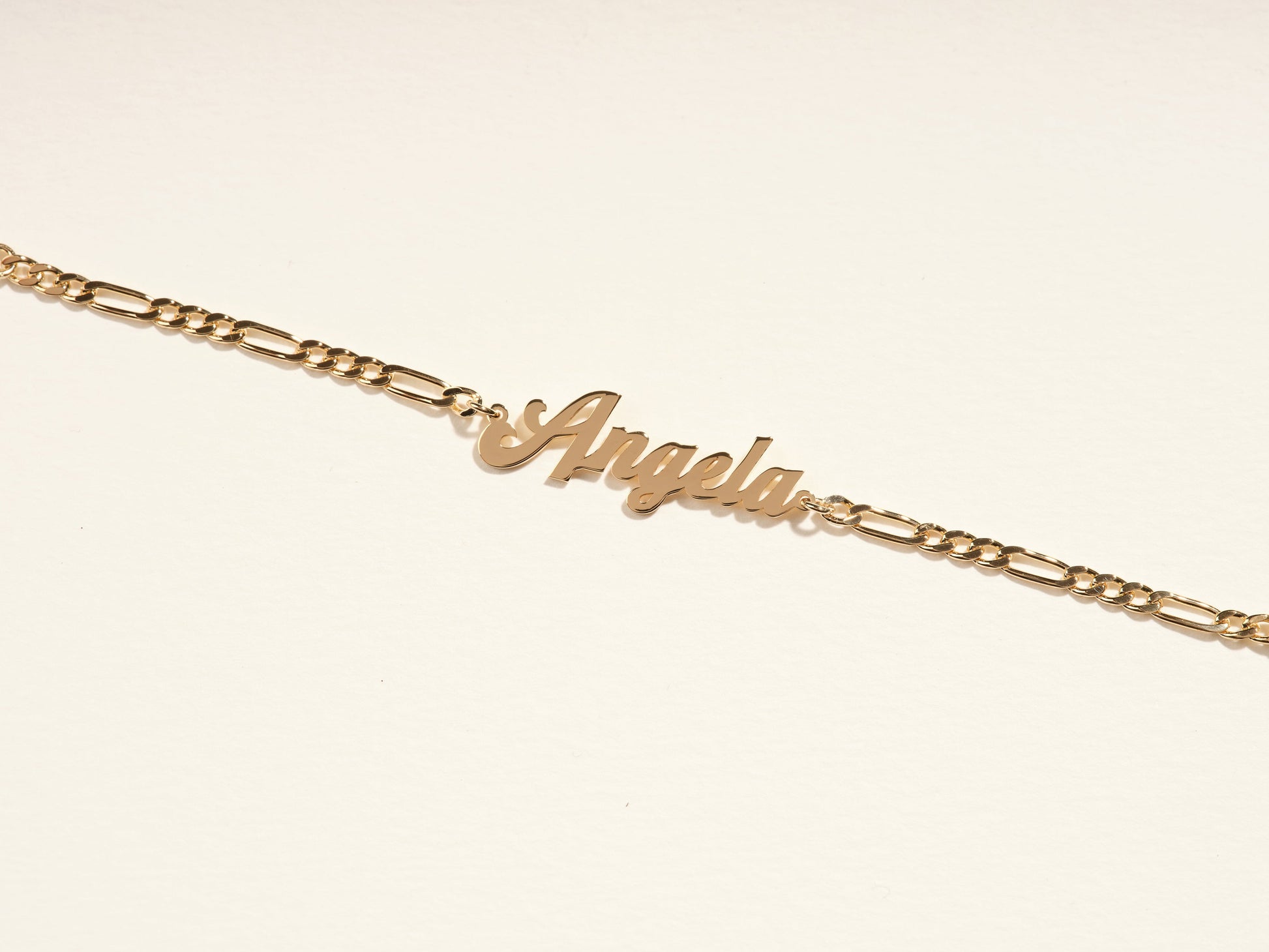 14k Solid Gold Figaro Chain Bold Name Bracelet