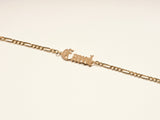 14k Solid Gold Figaro Old English Font Name Bracelet