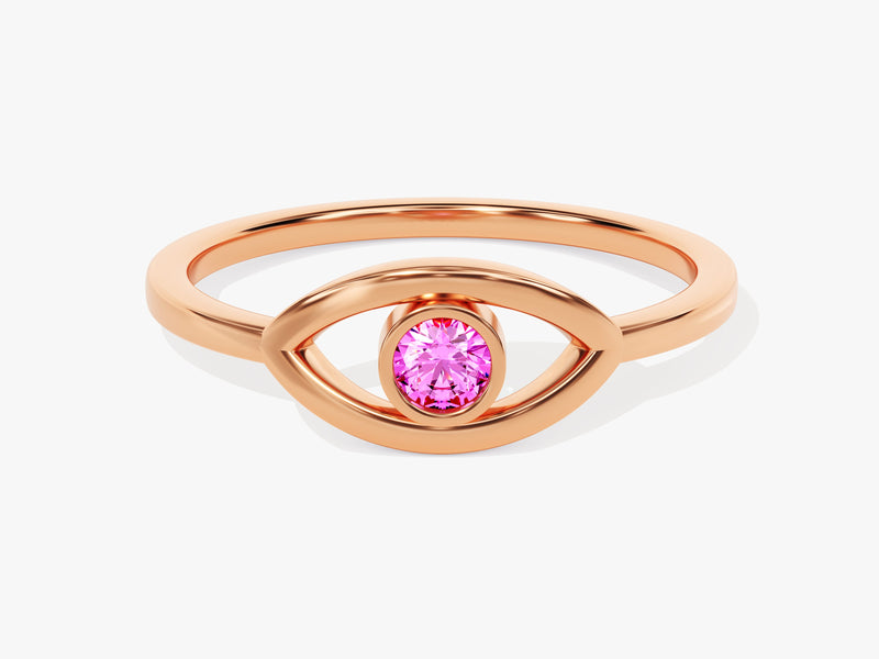 Bezel Evil Eye Birthstone Ring in 14k Solid Gold