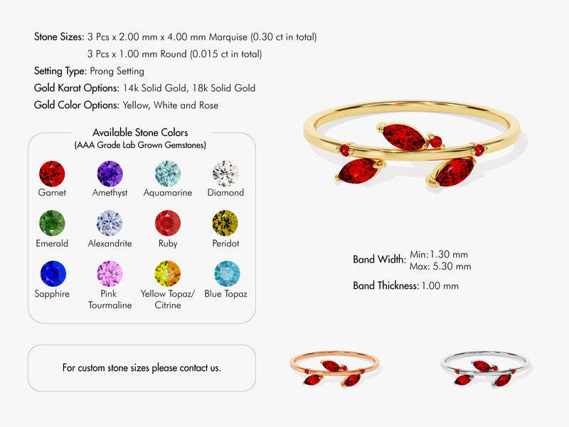 Dainty Leaf Birthstone Ring in 14k Solid Gold