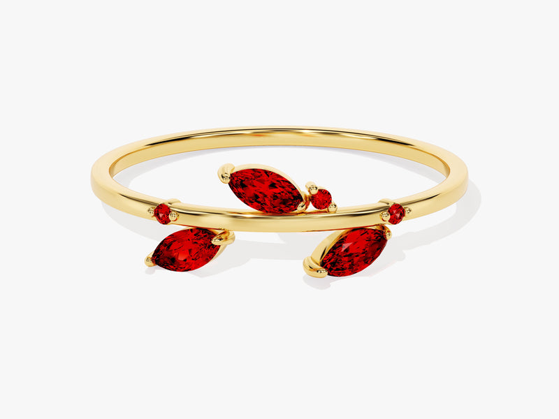 Dainty Leaf Birthstone Ring in 14k Solid Gold