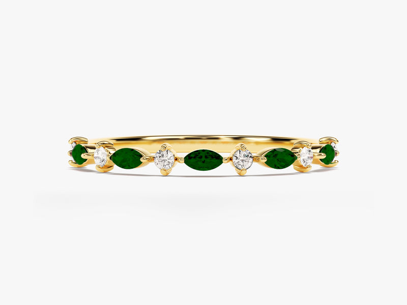 Alternating Marquise & Round Birthstone Ring - Gold Vermeil